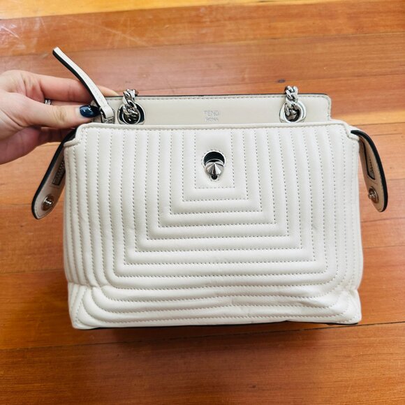 NEW: FENDI DotCom Click | Cream Lambskin Leather Satchel Bag with Chain Strap - Picture 2 of 9